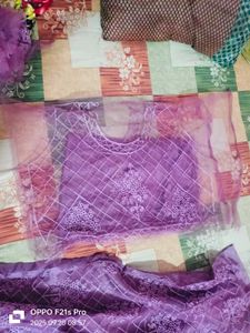 Purple Embroidered Unstitched Lehenga Choli