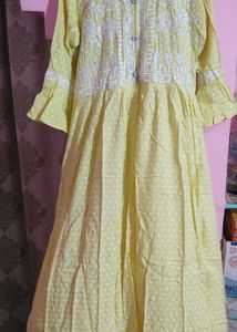Yellow Embroidered Ethnic Gown