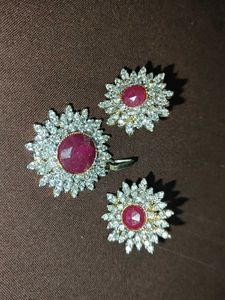AD Pendant And earrings With Ruby Stone