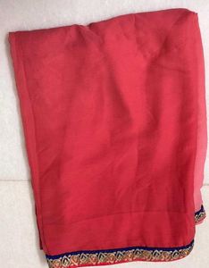 Pink Coral Saree with Royal Blue & Gold Border