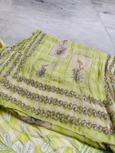 Green Embroidered Kurta set with dupatta and salwa