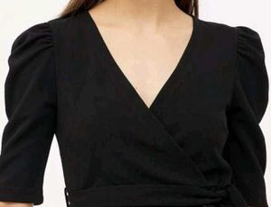 Black Wrap Dress - Puff Sleeves