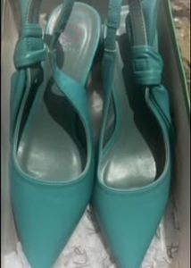 Teal Slingback Heels with Bow Detail