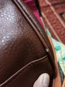 Brown Faux Leather Handbag, Medium Size, With Multiple Pockets