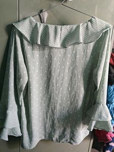 MADAME Mint Green White Polka Dot Top