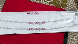 pure silver Anklets with Pink Stones