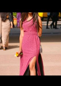 Pink Sparkle Slit Maxi Dress