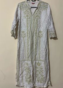 W for Woman Green Mandarin Neck printed Kurta