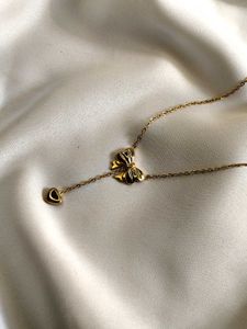 Bow Heart Gold Necklace