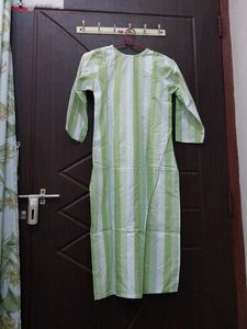 Striped Green Cotton Kurti Pant Set