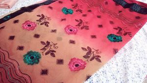 Red &amp; Beige Floral Embellished Saree
