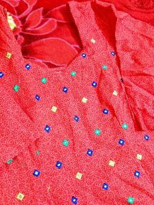 Red Embroidered salwar suit with duptta