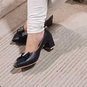 Black Heels with Bow Detail