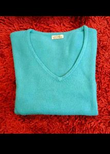 Blue V-Neck Knit Sweater