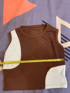 Brown &amp; White Crop Top