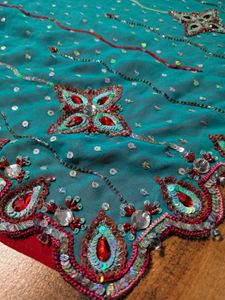 HEAVY HANDWORK LEHANGA TYPE READY TO WEAR SAREE