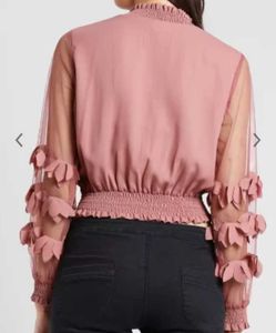 Women Peach-Coloured Self Design Blouson Top