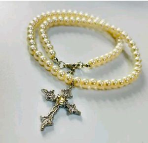 Y2k Necklace Gothic Cross Pearl
