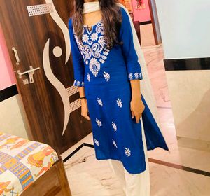 Chikankari Work Cotton Kurti With Palazzo