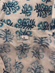 xs Printed Blue &amp; White short Kurta