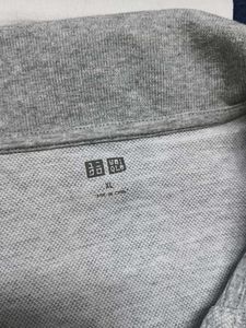 Uniqlo Men Cotton Mix Grey Printed Polo Tshirt