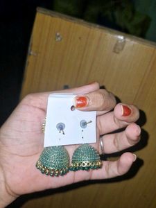 Green Jhumka Earrings