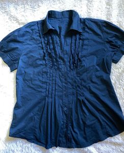 Y2K Navy Blue Ruffle Blouse