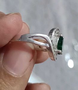 Real Silver Emerald Green Stone Ring