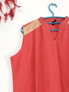 Coral Sleeveless short kurti