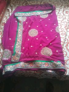 Pink Saree With Beautiful Sliver Flowers Design