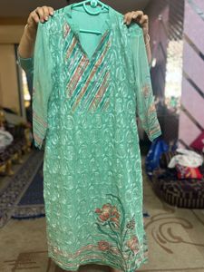 Threadwork Sea Green Kurta Set