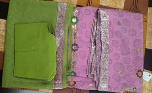 Elegant Pink & Green Saree with stitched blouse