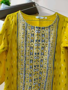Yellow Printed Kurta