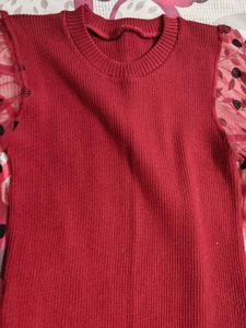 maroon Polka Dot Sleeve Dress for winter