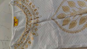 White &amp; Gold Embroidered Dress