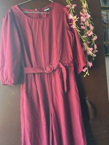 Burgundy Belted Jumpsuit