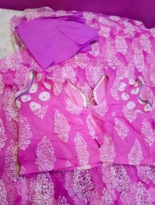 Pink Saree Set With Stitched Blouse And Peticoa