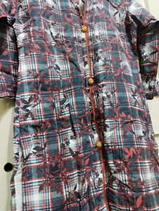 New Cotton Red Black Kurti With Golden Buttons