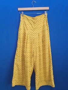 Yellow Patterned Cropped Wide Leg Pants