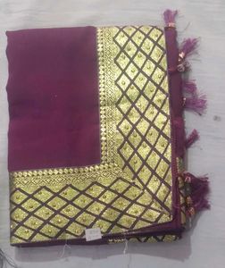 Maroon & Gold Saree with Diamond Pattern Border