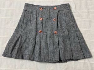 Grey Pleated Buttoned Skirt