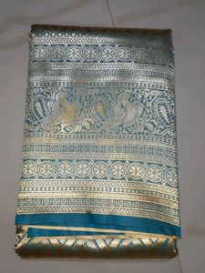 Golden And Blue Saree