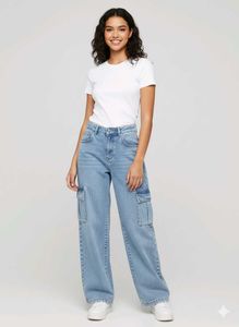 Light Wash blue denim Cargo baggy Jeans