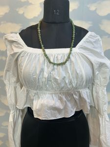 White Crop Top with Bell Sleeves