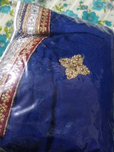 Blue &amp; Gold Embellished Sari 🥻