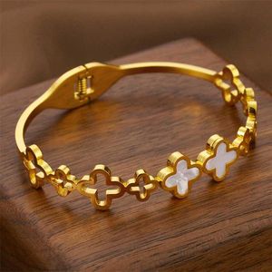 Anti - Tarnish Korean Clover Bangle Bracelet