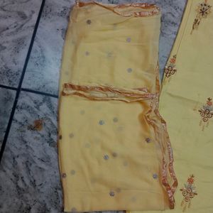 Sale🎉 Lemon Colour Suit Fabric With Dupatta