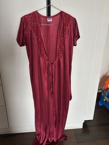 Burgundy Satin Nightgown &amp; Robe Set