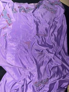 Lavender Satin Saree with Floral Embroidery