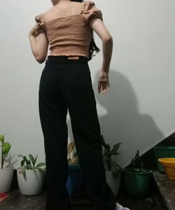 Brown Puffed Sleeve Top